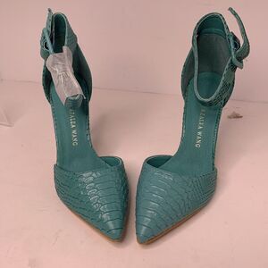 Azalea Wang Snippet Faux Leather Textured Croc Skin Women Shoes Turquoise sz 7.5